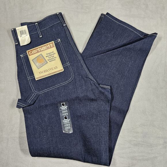 NOS Vintage 90s Carhartt Carpenter Jeans 33x34 USA Union 80W Workwear Blue Denim - Picture 1 of 13